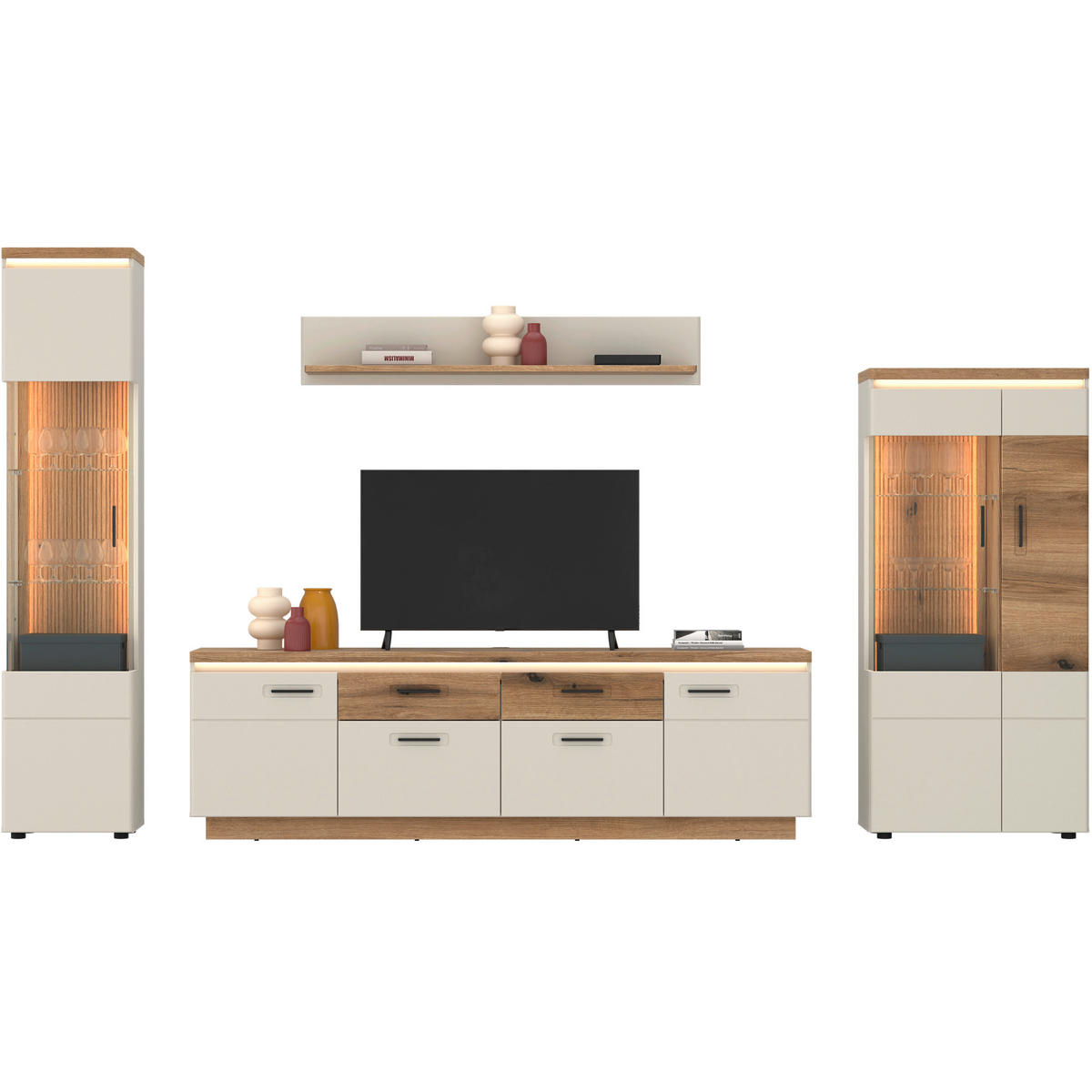 SKRINKA POD TV, farba duba, kašmírová, 210/64,4/44,6 cm - kašmírová/farba duba, Basics, kov/kompozitné drevo (210/64,4/44,6cm) - Hom`in