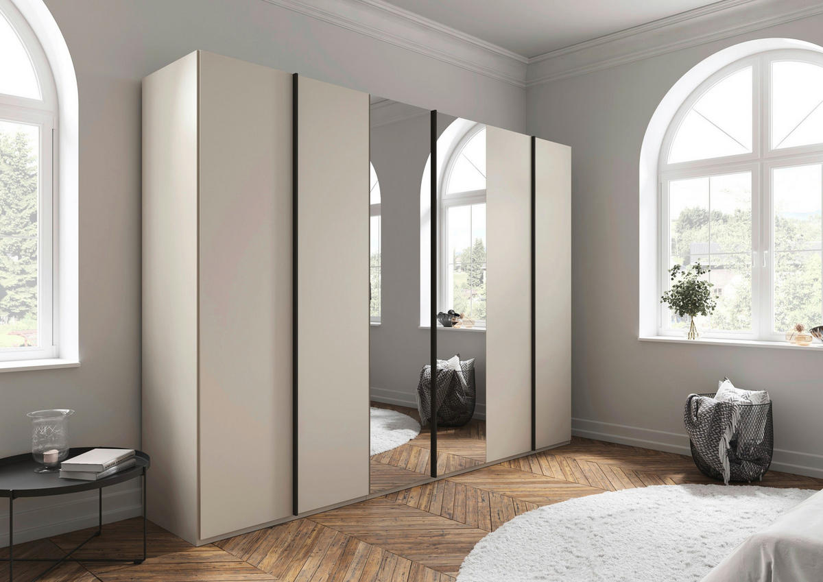 DREHTÜRENSCHRANK 301/235/61 cm,  in Champagner, 6-türig  - Champagner/Graphitfarben, Basics, Glas/Holzwerkstoff (301/235/61cm) - Novel