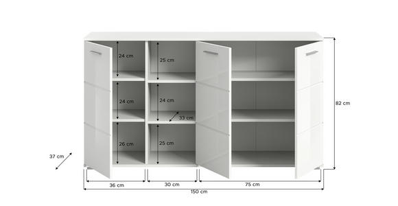 KOMMODE 150/83/37 cm  - Weiß Hochglanz, Design, Holzwerkstoff/Kunststoff (150/83/37cm) - Xora