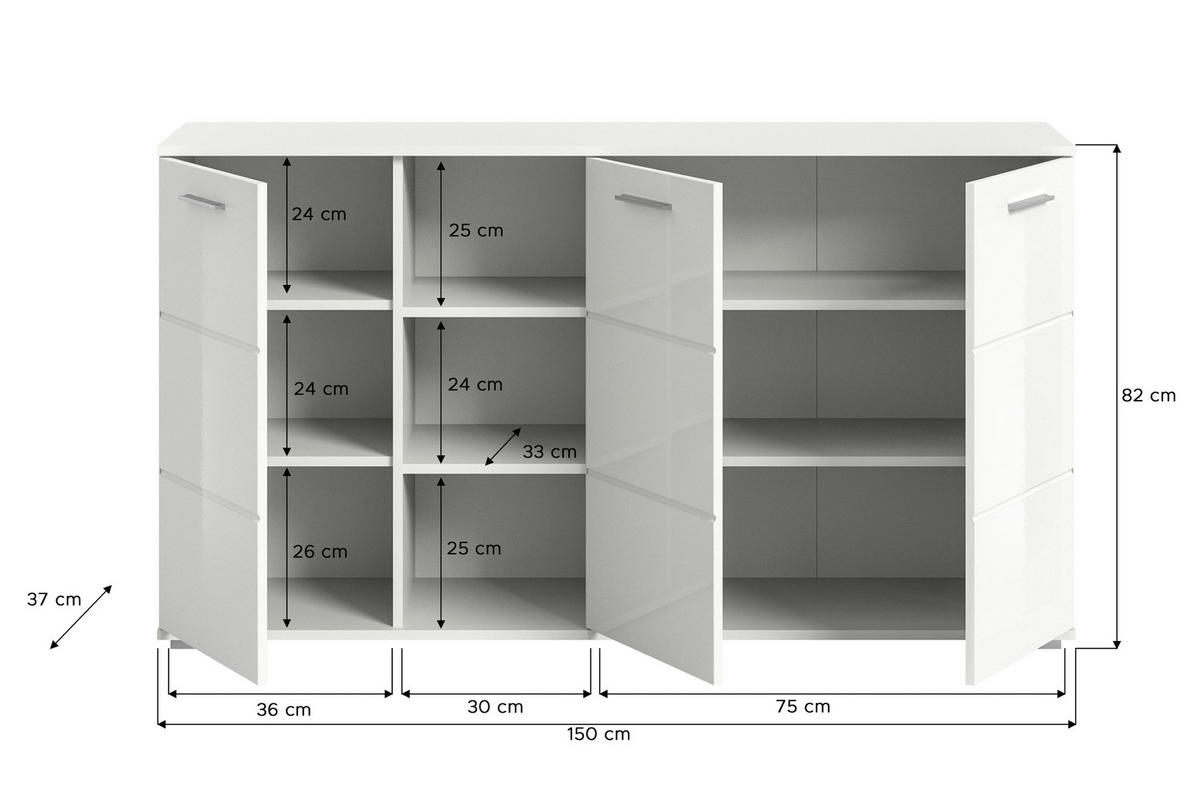 KOMMODE  in 150/83/37 cm  - Weiß Hochglanz, Design, Holzwerkstoff/Kunststoff (150/83/37cm) - Xora