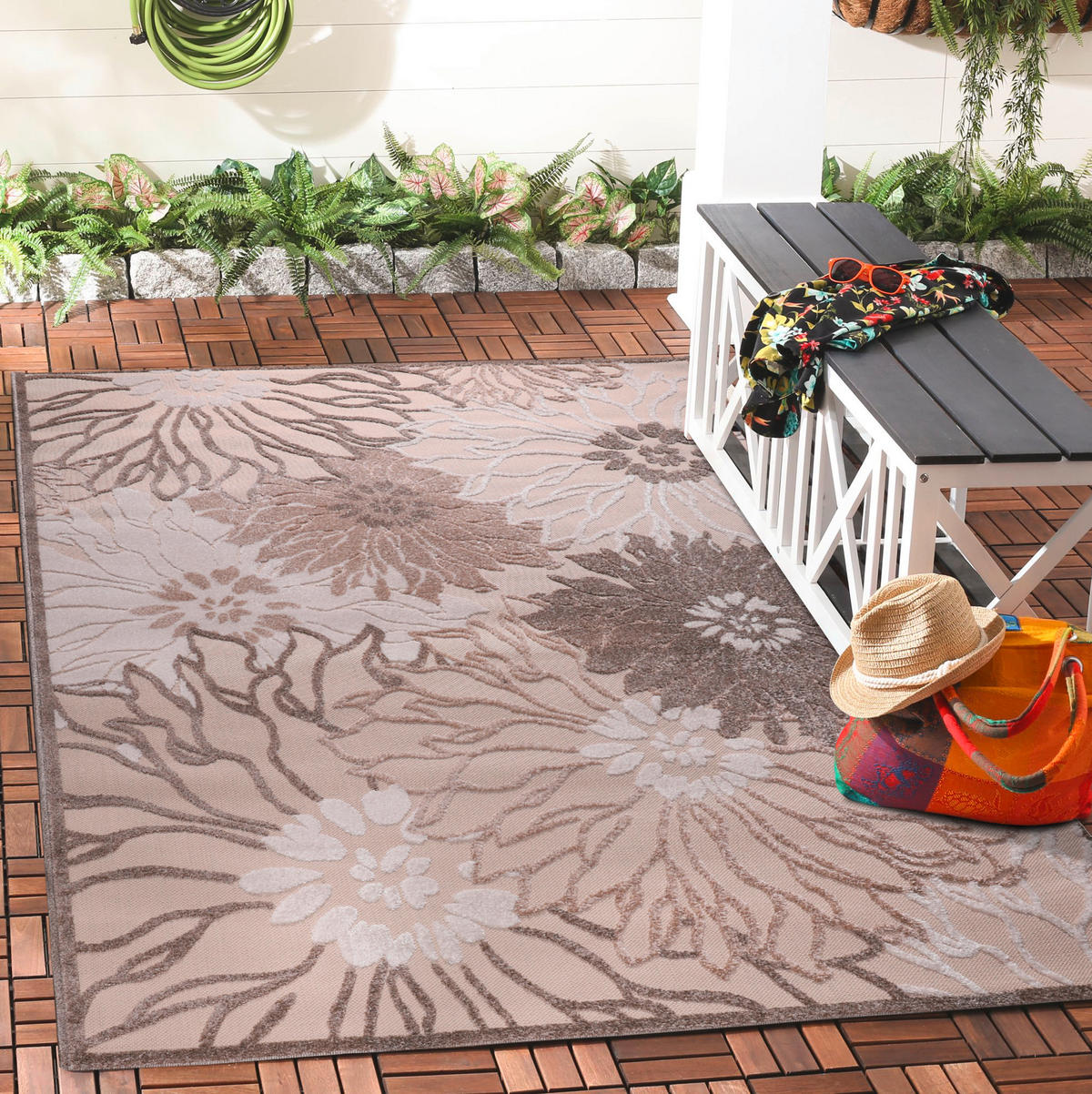 PREPROGA ZA ZUNANJO UPORABO  Floral     240/330 cm    tkano  rjava, krem barve, bež  - krem barve/bež, Trendi, umetna masa/tekstil (240/330cm)