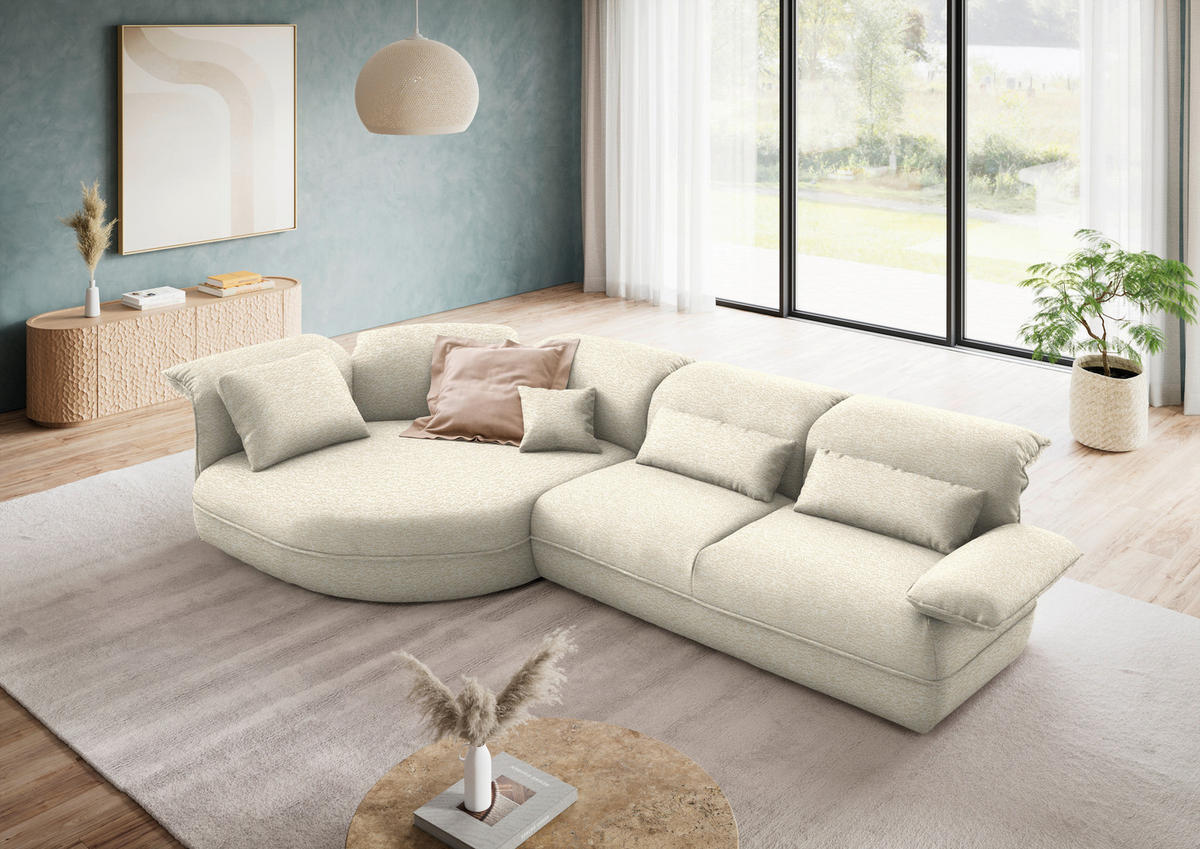 ECKSOFA  in Chenille Beige  154/343 cm  - Beige/Schwarz, Design, Kunststoff/Textil (154/343cm) - Koinor