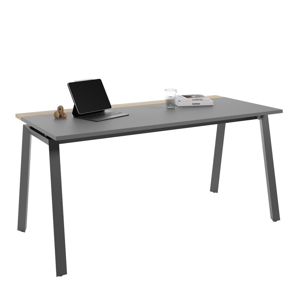 SCHREIBTISCH 160/75/75 cm  in Hickory, Anthrazit  - Anthrazit/Hickory, MODERN, Holzwerkstoff/Metall (160/75/75cm) - Novel