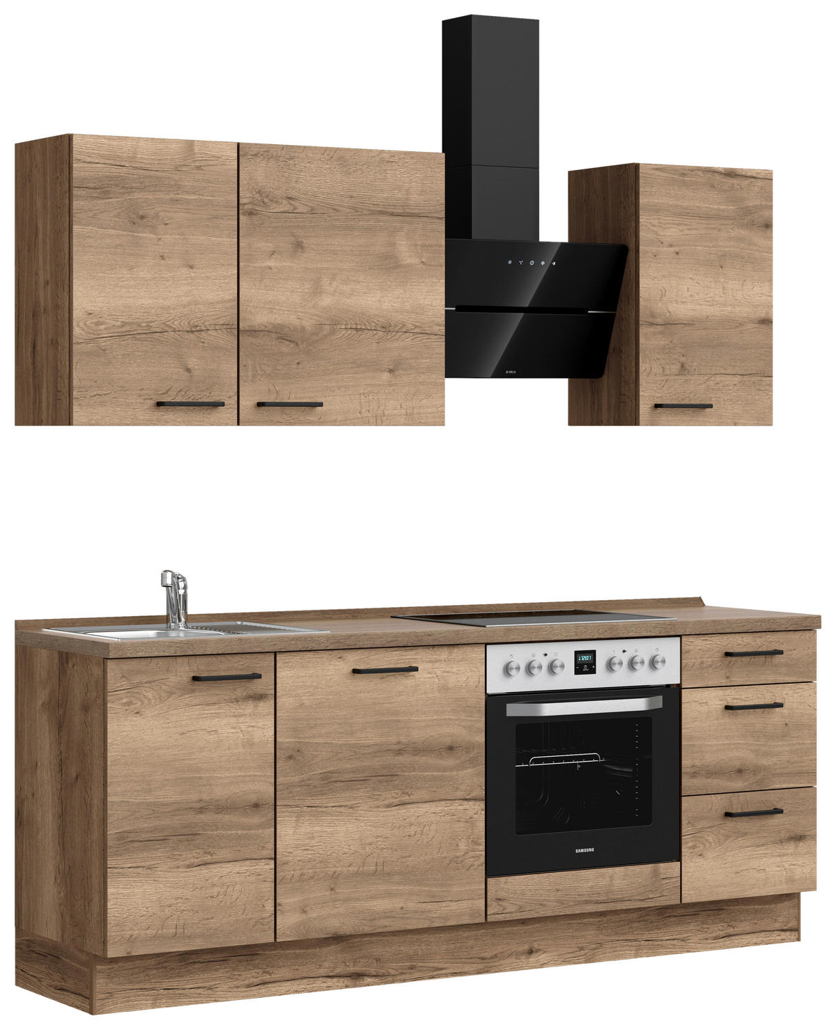 KÜCHENLEERBLOCK 210 cm   in Eiche dunkel  - Eiche dunkel/Schwarz, MODERN, Holzwerkstoff/Metall (210cm) - Nobilia