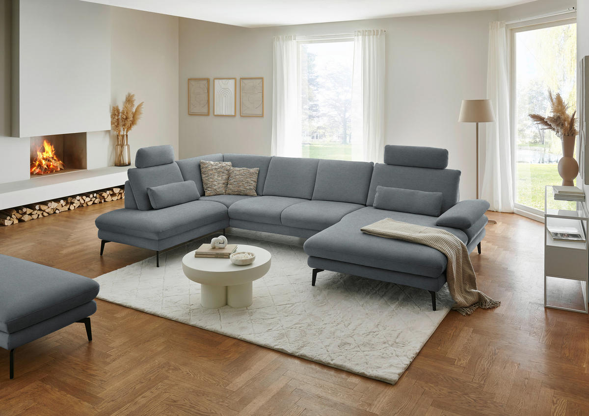 WOHNLANDSCHAFT  in Chenille, Flachgewebe Dunkelgrau  - Dunkelgrau/Schwarz, Design, Textil/Metall (208/344/180cm) - Dieter Knoll