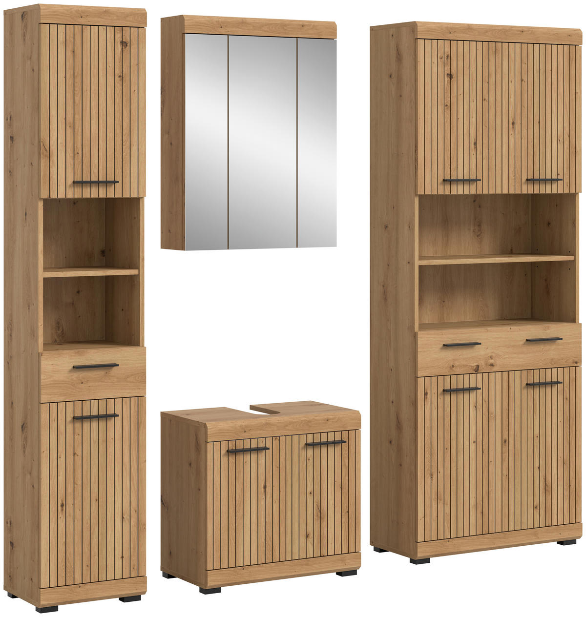 BADEZIMMER 4-teilig  in 171 cm  - Schwarz/Eiche Artisan, Trend, Glas/Holzwerkstoff (171cm) - MID.YOU