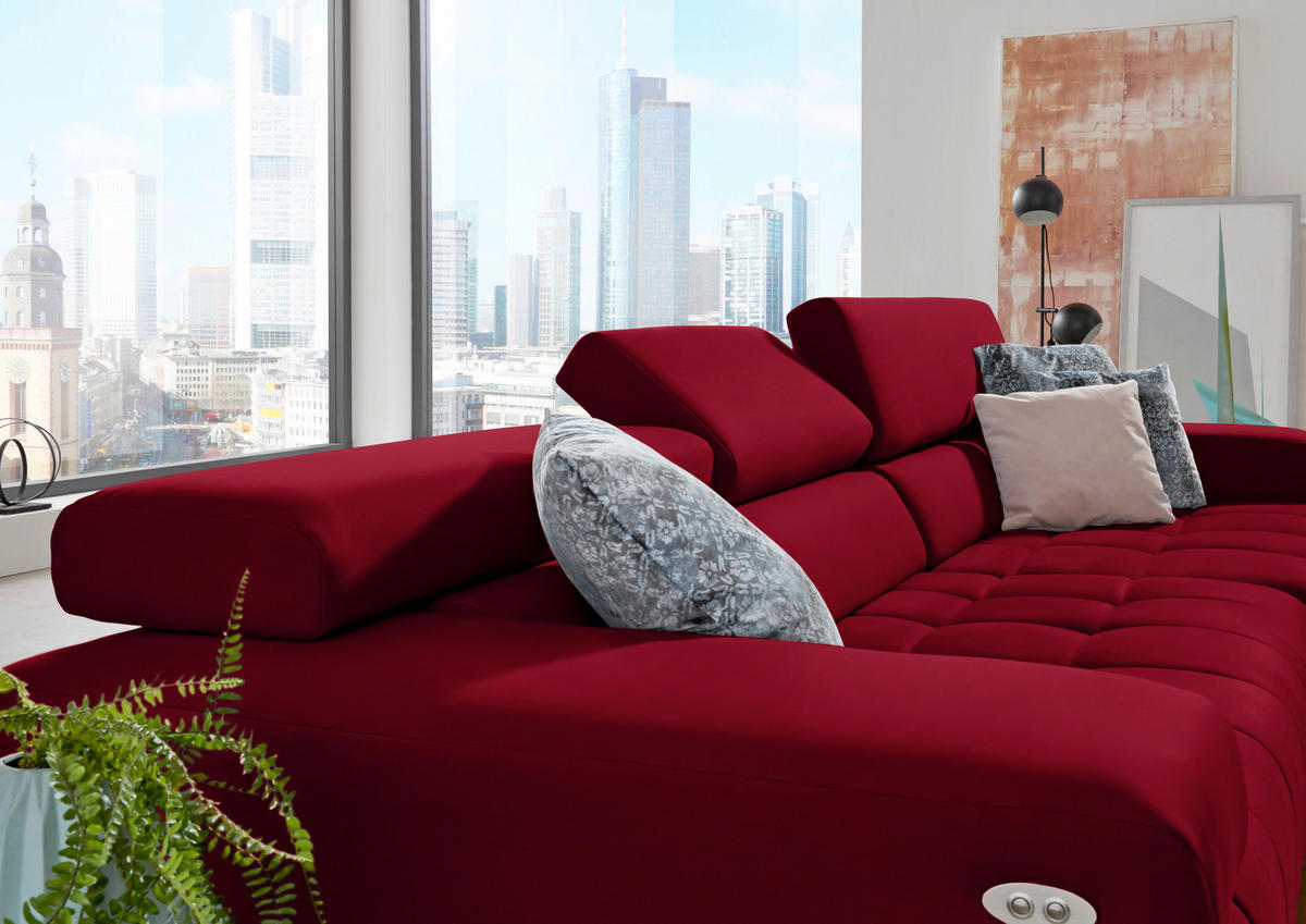 ECKSOFA Mikrofaser Rot  - Silberfarben/Rot, Design, Textil/Metall (335/190cm) - Beldomo Speed