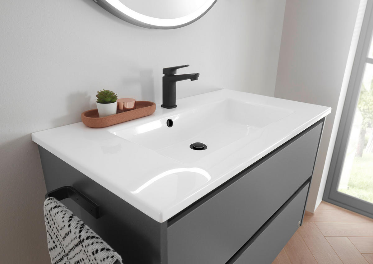 BADEZIMMER 3-teilig  in 92 cm  - Weiß/Grau, Design, Holzwerkstoff/Stein (92cm) - Musterring