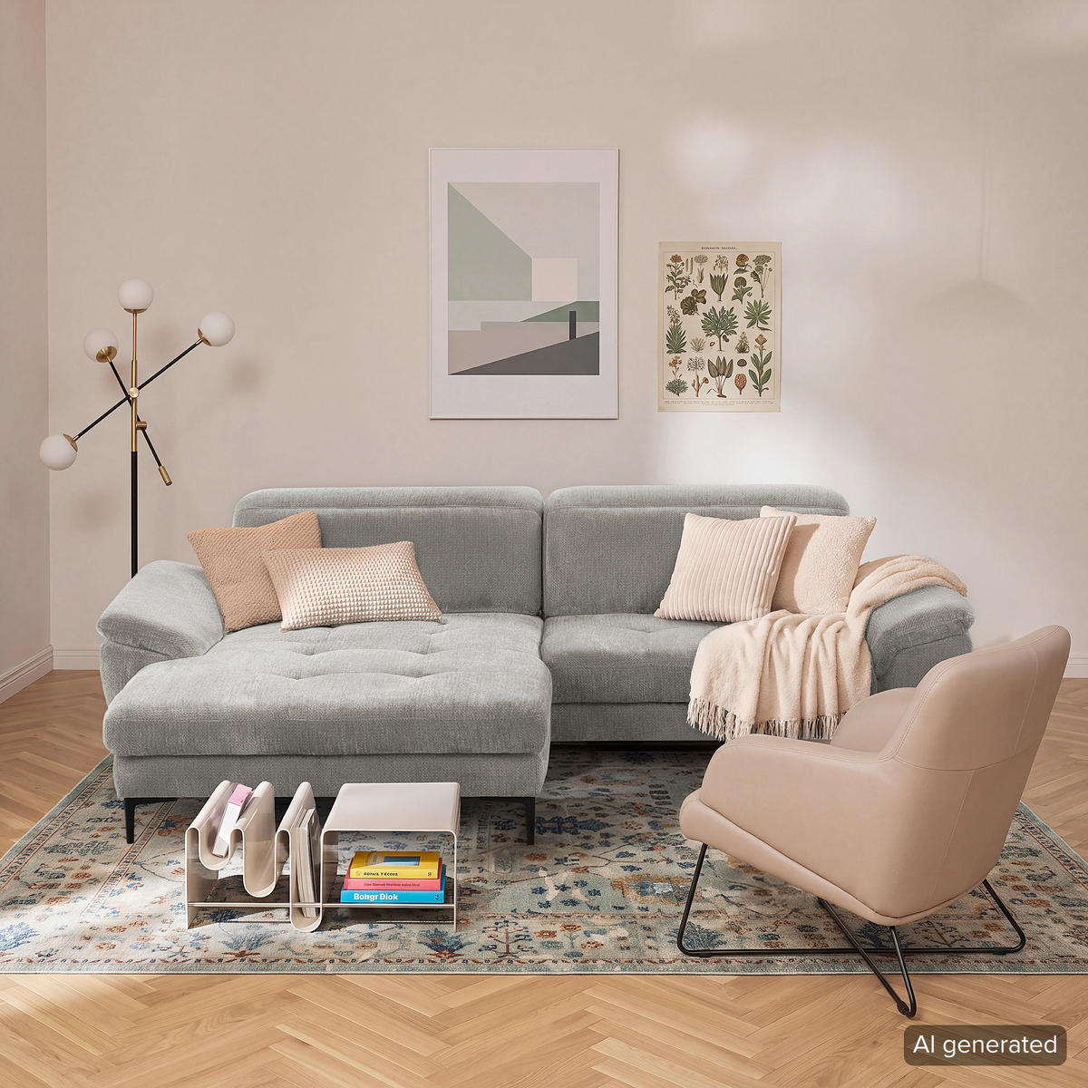 ECKSOFA  Webstoff Greige  - Greige/Schwarz, Design, Textil/Metall (195/268cm) - Livetastic