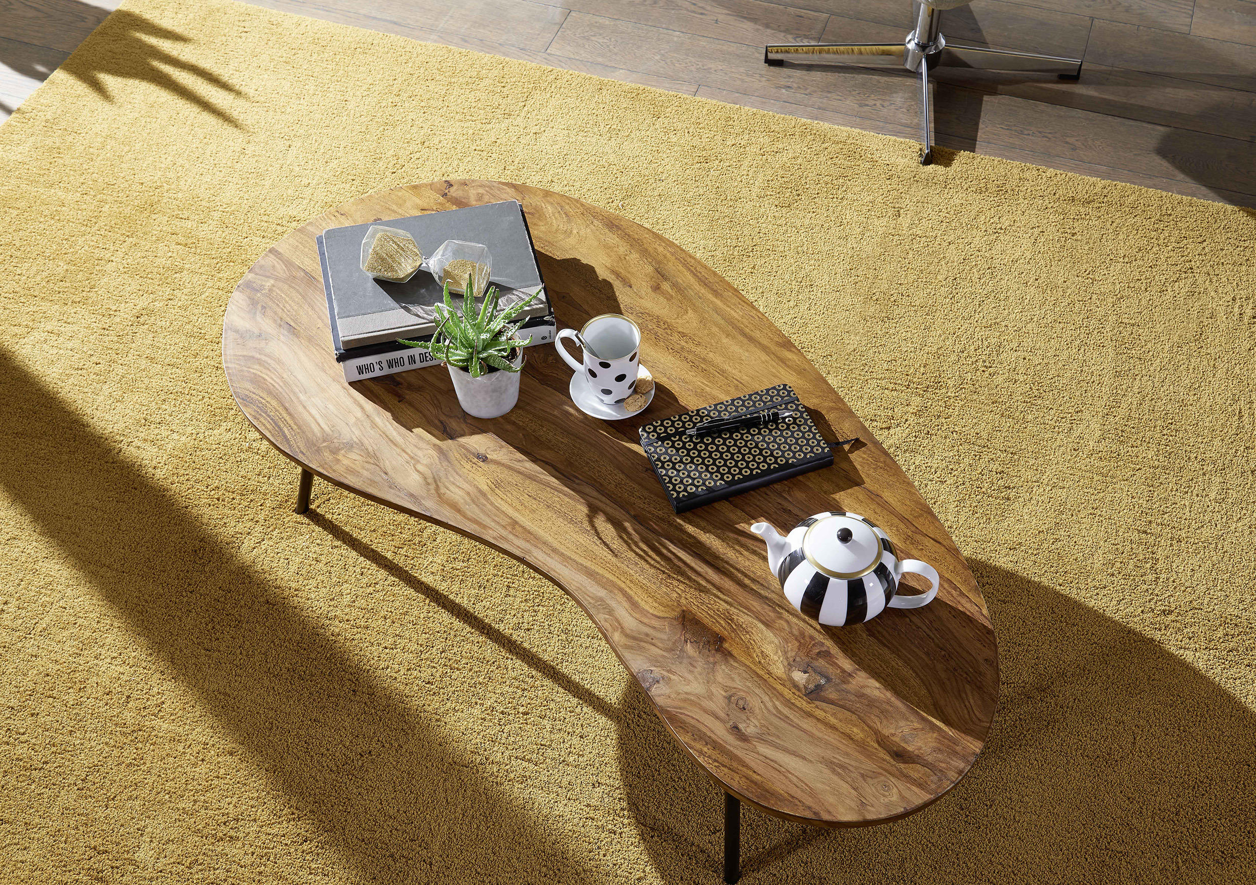 COUCHTISCH Sheesham massiv 122/36/63 cm Freiform Sheeshamfarben  - Sheeshamfarben/Schwarz, Design, Holz/Metall (122/36/63cm) - MID.YOU