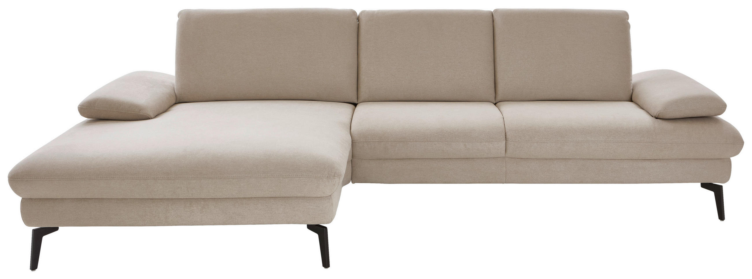 ECKSOFA in Chenille, Mikrofaser Ecru  - Ecru/Schwarz, Design, Textil/Metall (157/299cm) - Dieter Knoll