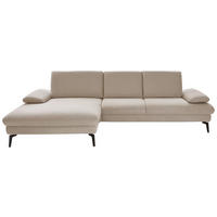 ECKSOFA in Chenille, Mikrofaser Ecru  - Ecru/Schwarz, Design, Textil/Metall (157/299cm) - Dieter Knoll