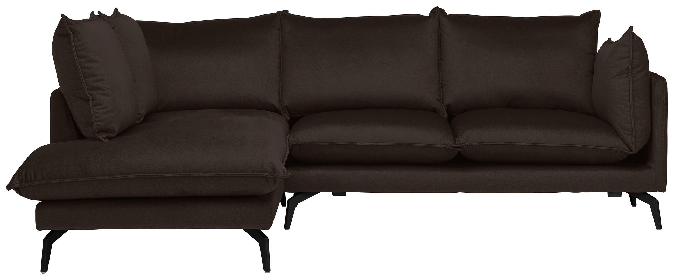ECKSOFA in Samt Dunkelbraun  - Dunkelbraun/Schwarz, Design, Textil/Metall (200/241cm) - Carryhome
