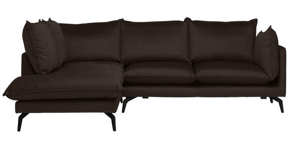 ECKSOFA in Samt Dunkelbraun  - Dunkelbraun/Schwarz, Design, Textil/Metall (200/241cm) - Carryhome