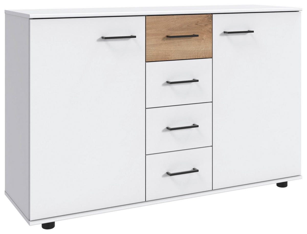 KOMMODE , 130/83/41 cm, 4 Schublade(n)  - Plankeneiche/Schwarz, KONVENTIONELL, Holzwerkstoff/Kunststoff (130/83/41cm) - Carryhome