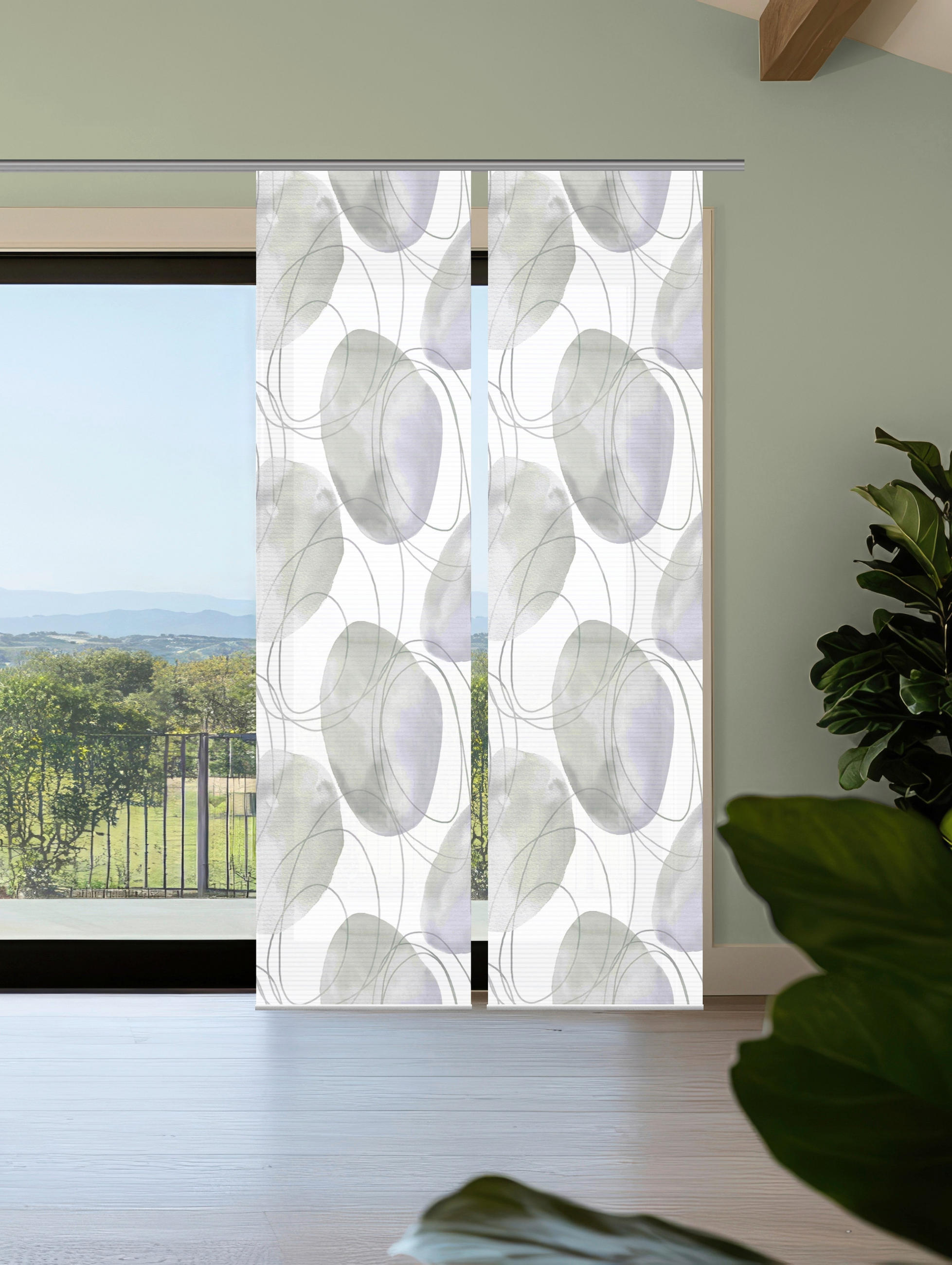 FLÄCHENVORHANG  2 Stück   60/245 cm   - Flieder/Weiß, Natur, Textil (60/245cm)