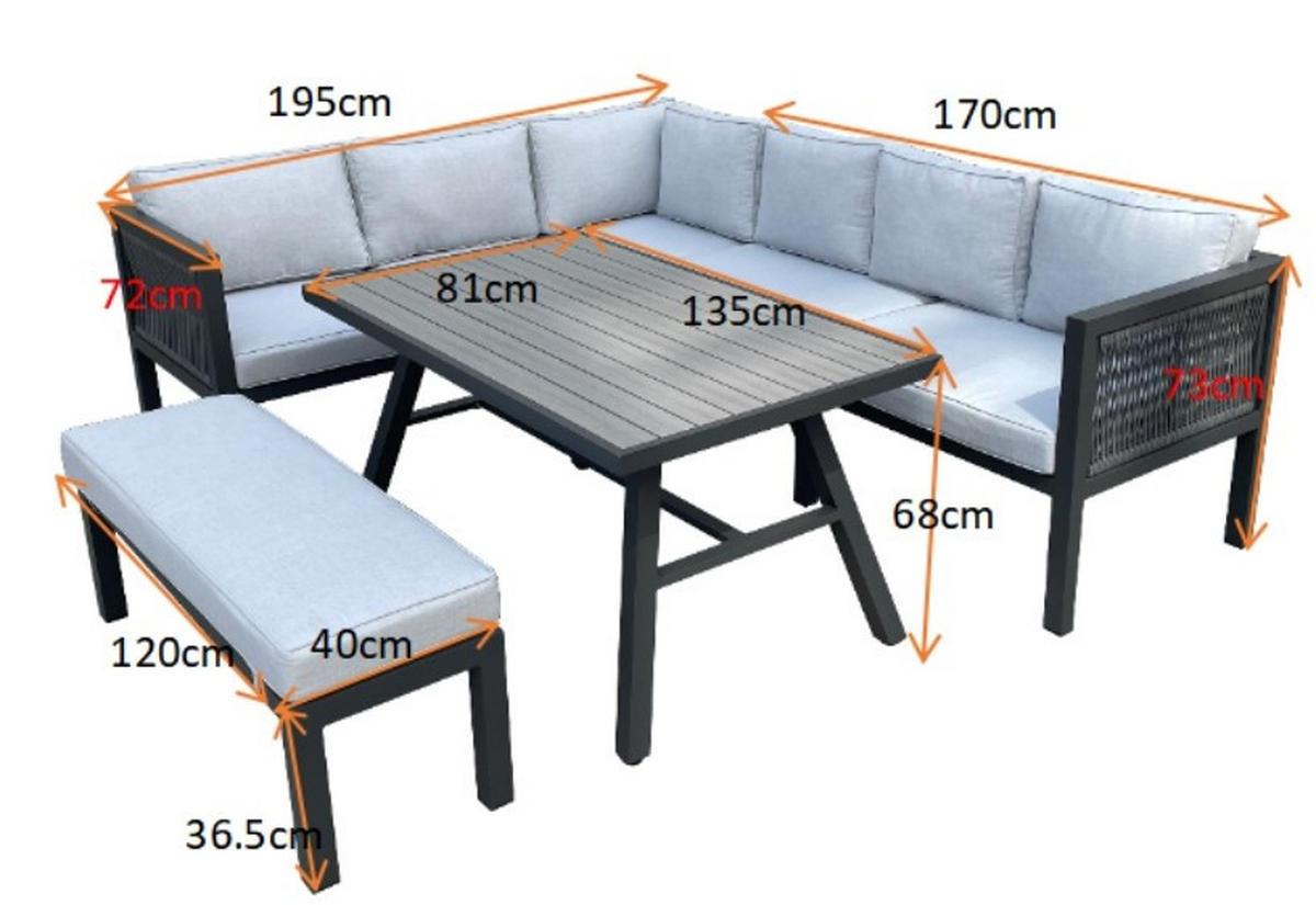 DINING-LOUNGESET 195/244 cm Aluminium  - Dunkelgrau/Hellgrau, KONVENTIONELL, Kunststoff/Textil (195/244cm) - Ambia Garden