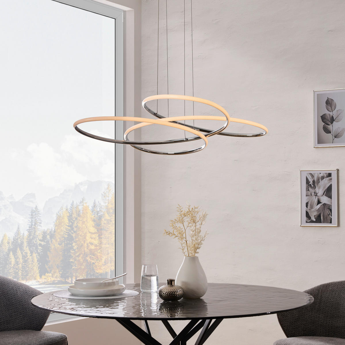 LED FÜGGŐLÁMPA 84,5/150 cm  - ezüstszínű, Design, műanyag/fém (84,5/150cm) - Novel