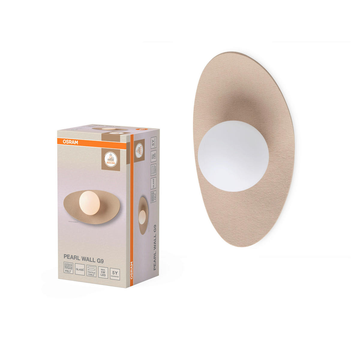 WANDLEUCHTE 28/13,5/15 cm   - Beige, Design, Glas/Textil (28/13,5/15cm) - Osram