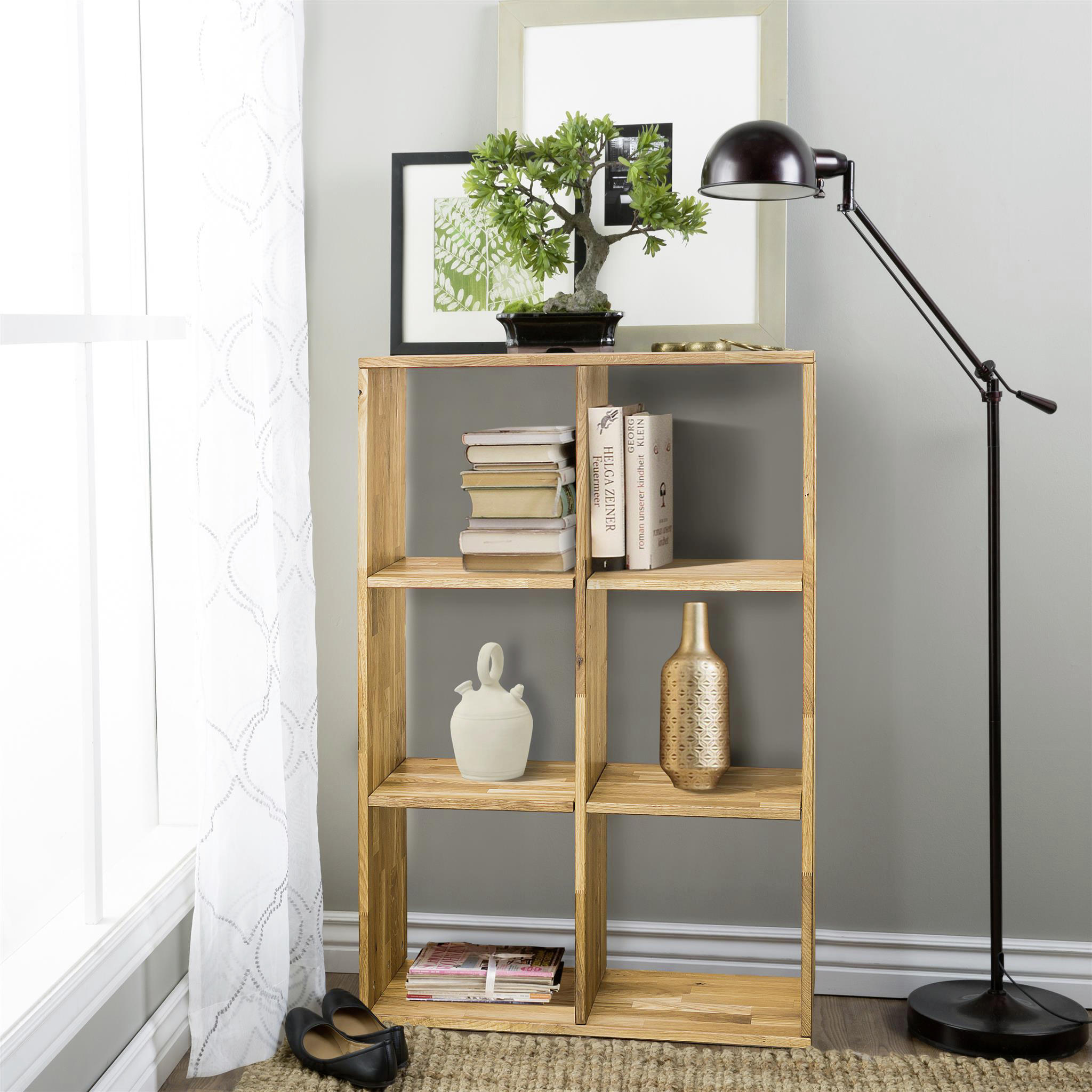 REGAL Wildeiche massiv Eichefarben - Eichefarben, Natur, Holz (75,4/112,2/35cm) - Livetastic