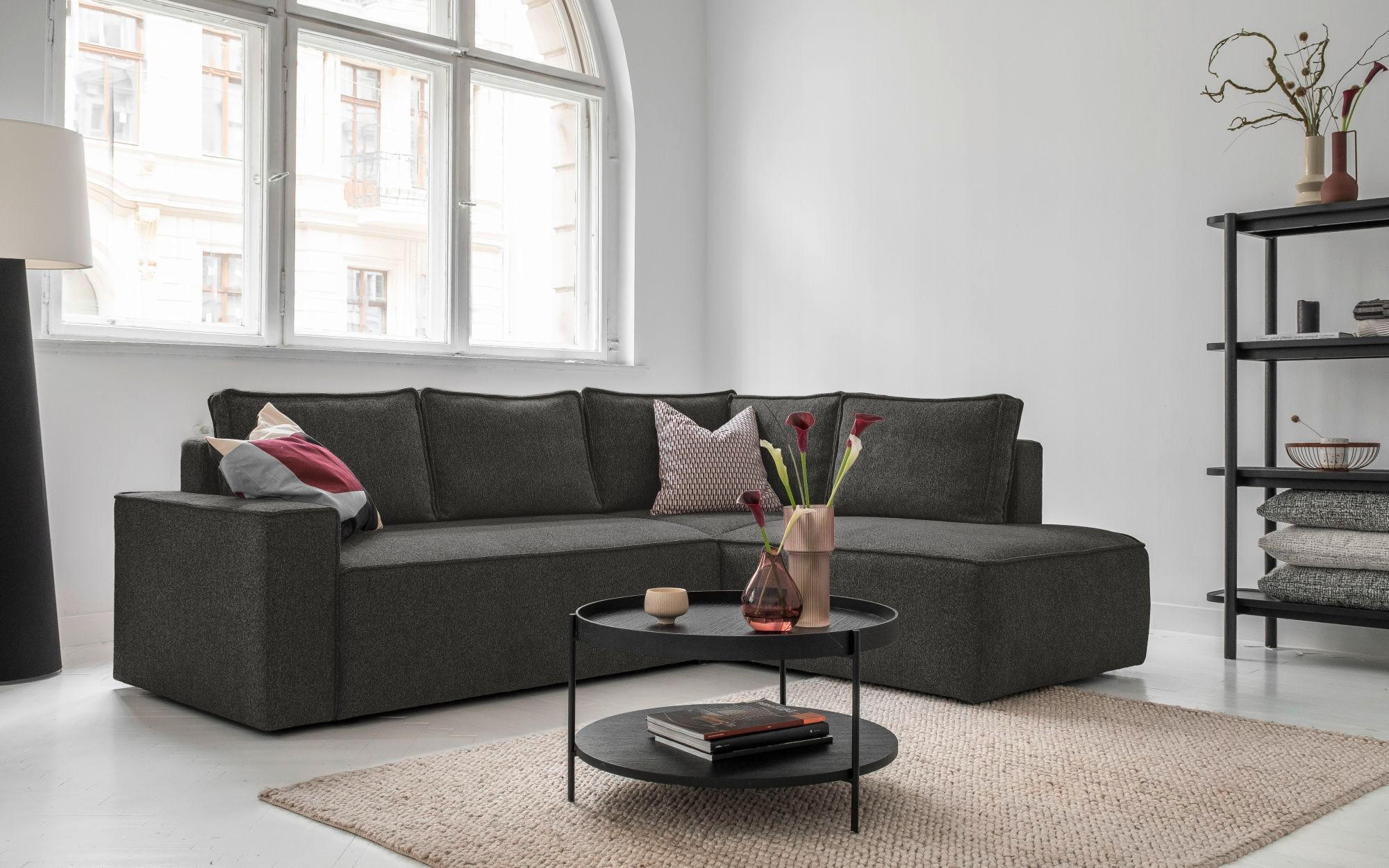 Thumbnail - Mid.you Ecksofa Brave Dave,Dunkelgrau, Textil, Struktur, 6-Sitzer, L-Form, 247x194 cm, Made in EU, Oeko-Tex® Standard 10...