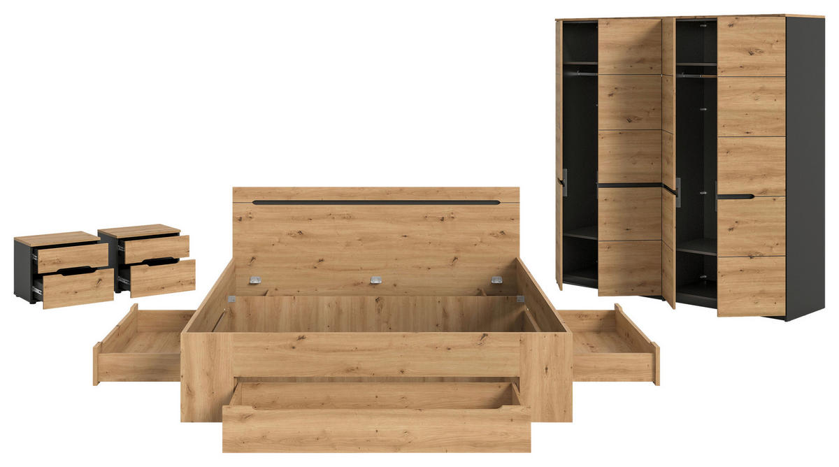 SCHLAFZIMMER Grau, Eiche Artisan  - Eiche Artisan/Grau, MODERN, Holzwerkstoff - MID.YOU