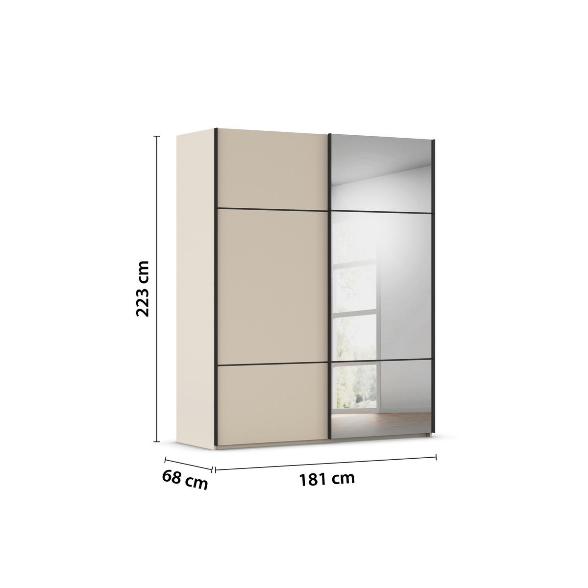 SCHWEBETÜRENSCHRANK 162/223/68 cm 2-türig Champagner  - Champagner/Beige, KONVENTIONELL, Glas/Holzwerkstoff (162/223/68cm) - Novel