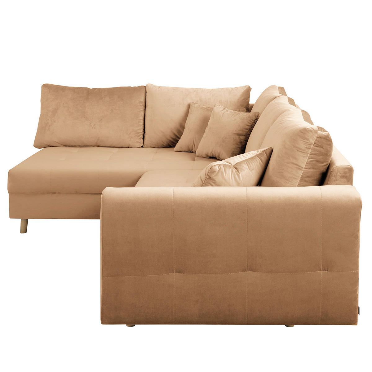 ECKSOFA inkl. Hocker Ariella in Samt Hellbraun  161/231 cm  - Hellbraun/Naturfarben, Design, Holz/Textil (161/231cm) - Livetastic