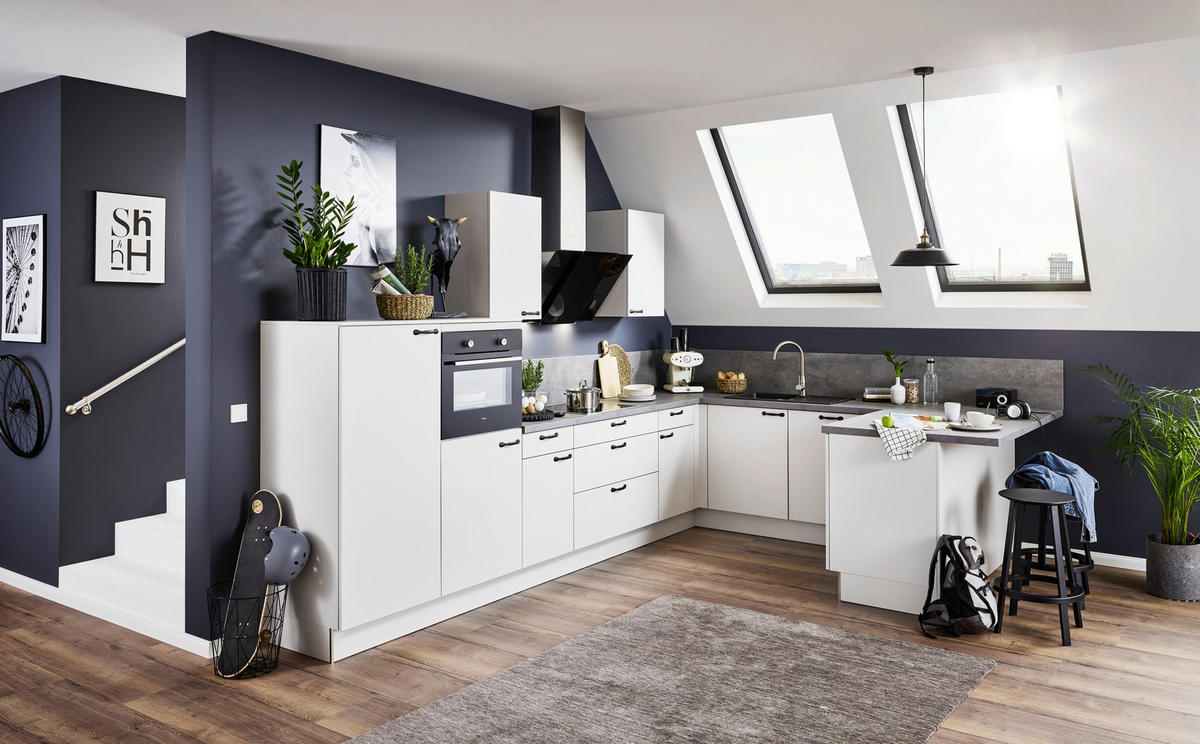 EINBAUKÜCHE UNO  - Creme/Schwarz, Design, Holzwerkstoff/Metall - Moderano