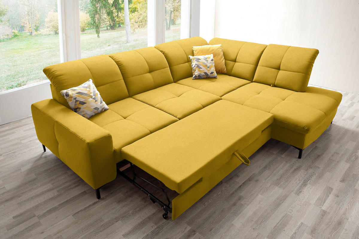 ECKSOFA in Chenille Currygelb  310/240 cm  - Currygelb/Schwarz, Design, Textil/Metall (310/240cm) - Xora
