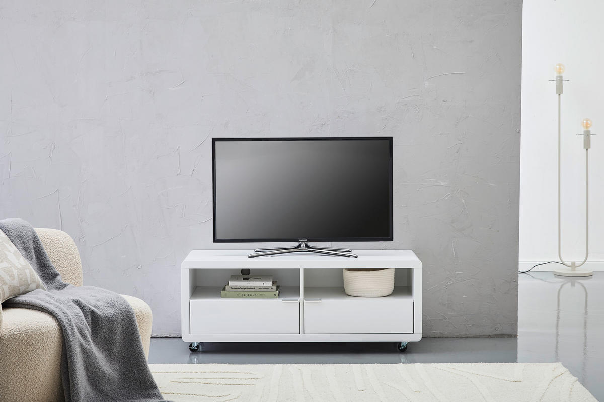 TV-ELEMENT - Chromfarben/Weiß Hochglanz, Design, Holzwerkstoff/Kunststoff (120/46/45cm) - Xora