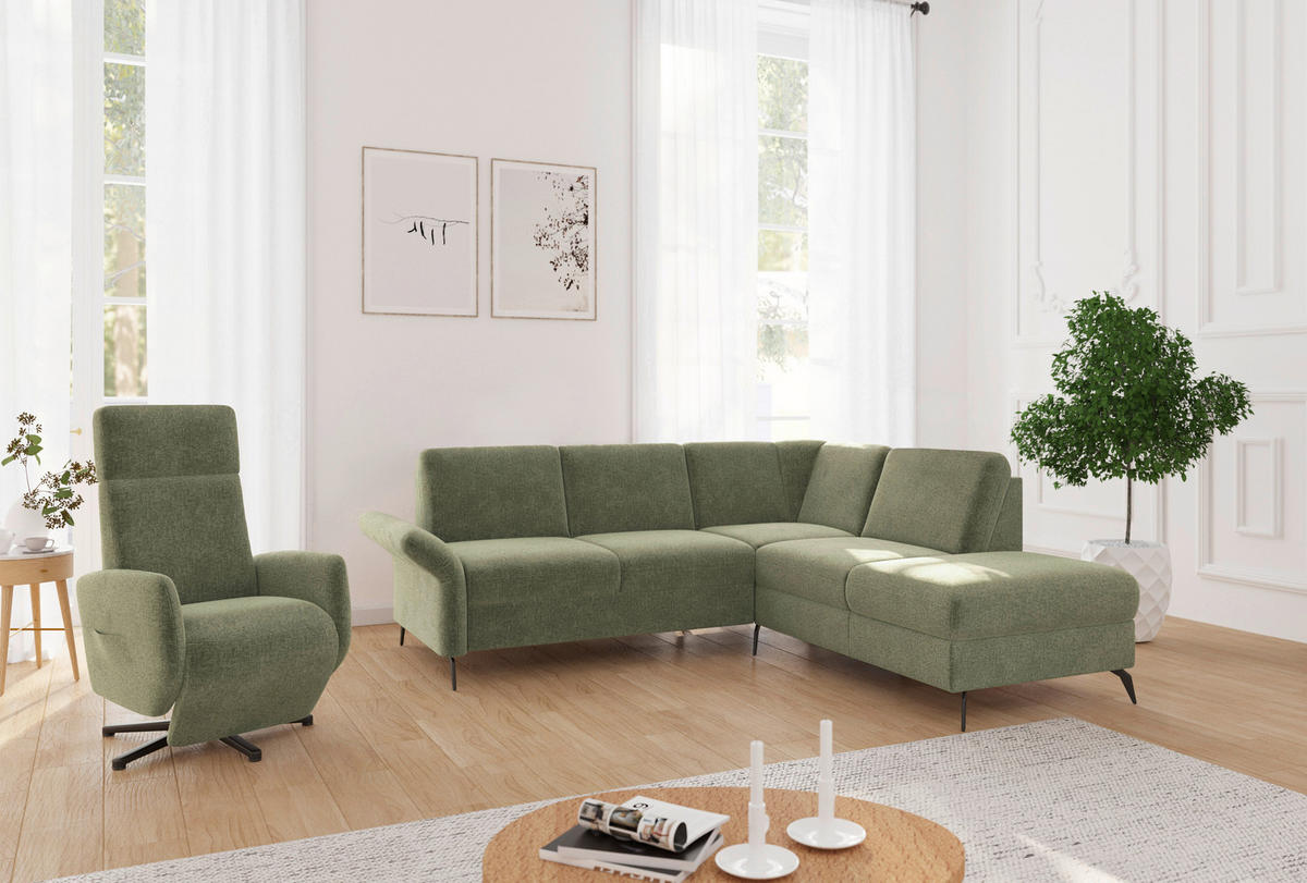 ECKSOFA ROCHELLE E Hellgrün Flachgewebe  - Schwarz/Hellgrün, KONVENTIONELL, Textil/Metall (240/216cm) - Sit & More