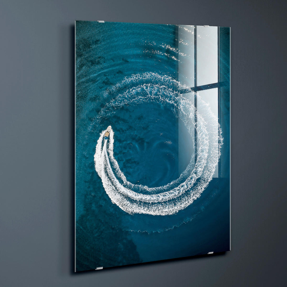 GLASBILD Abstraktes, Strand & Meer 120/80 cm  - Blau/Weiß, Basics, Glas/Papier (120/80cm)