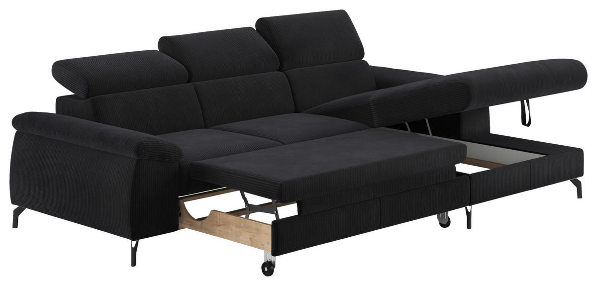 ECKSOFA in Cord Schwarz  - Schwarz, Design, Textil/Metall (244/166cm) - Livetastic