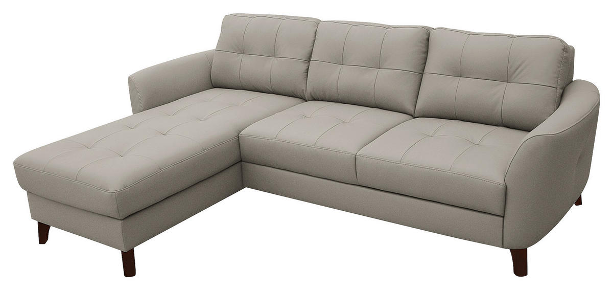 ECKSOFA in Lederlook Echtleder Platinfarben  - Platinfarben/Buchefarben, Design, Leder/Holz (238/168cm) - Livetastic