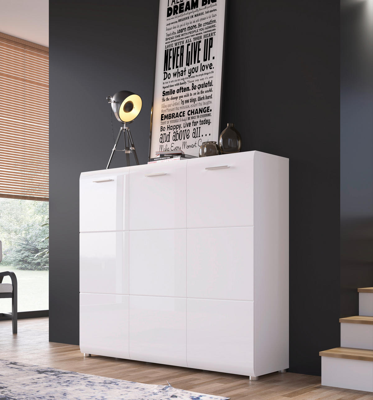 SCHUHSCHRANK Weiß Hochglanz, Weiß  - Chromfarben/Weiß Hochglanz, MODERN, Holzwerkstoff/Kunststoff (134,8/120/36cm) - Boxxx