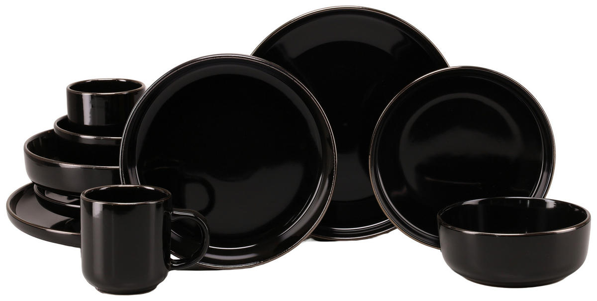 KOMPLETT SERVIS Nordic Festive Schwarz 10 delar  - svart/guldfärgad, Basics, keramik - Creatable