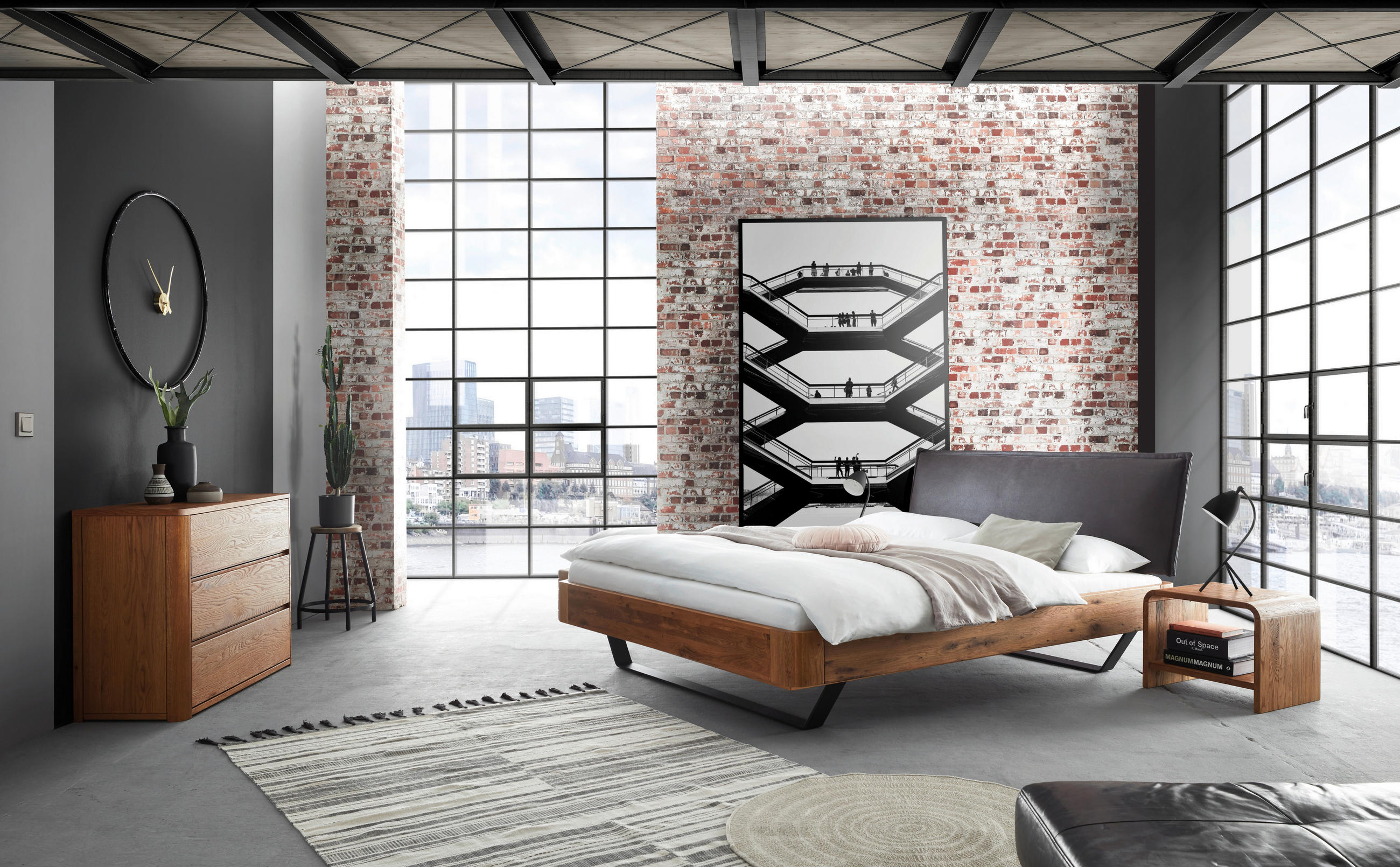 BETT 180/200 cm  in Wildeiche  - Wildeiche/Anthrazit, Natur, Holz/Metall (180/200cm) - Hasena