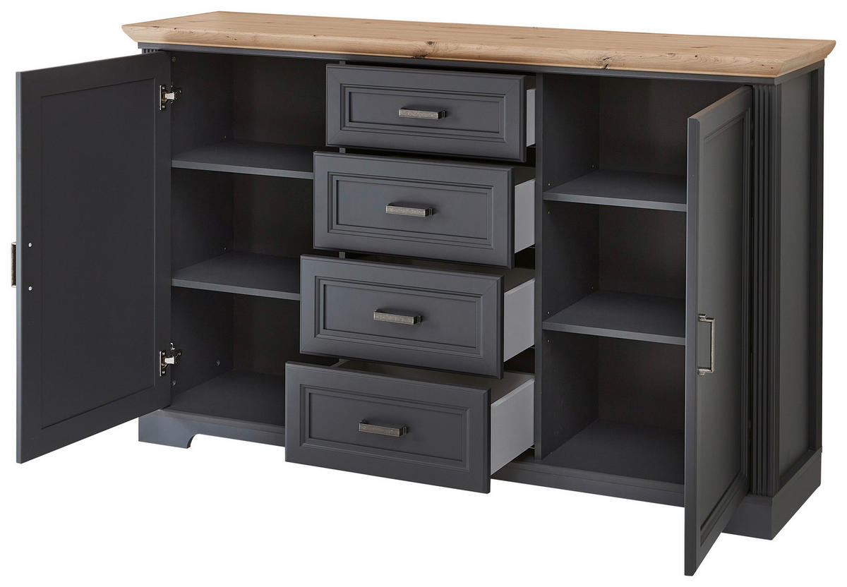 SIDEBOARD  165/102/41 cm 4 Schublade(n)  - Schwarz/Graphitfarben, Design, Holzwerkstoff/Metall (165/102/41cm) - Landscape