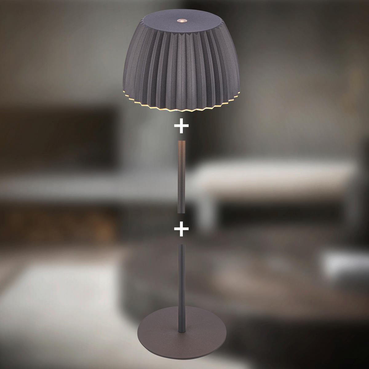 AKKU-TISCHLEUCHTE 14,5/36,5 cm  - Schwarz, Basics, Kunststoff/Metall (14,5/36,5cm)