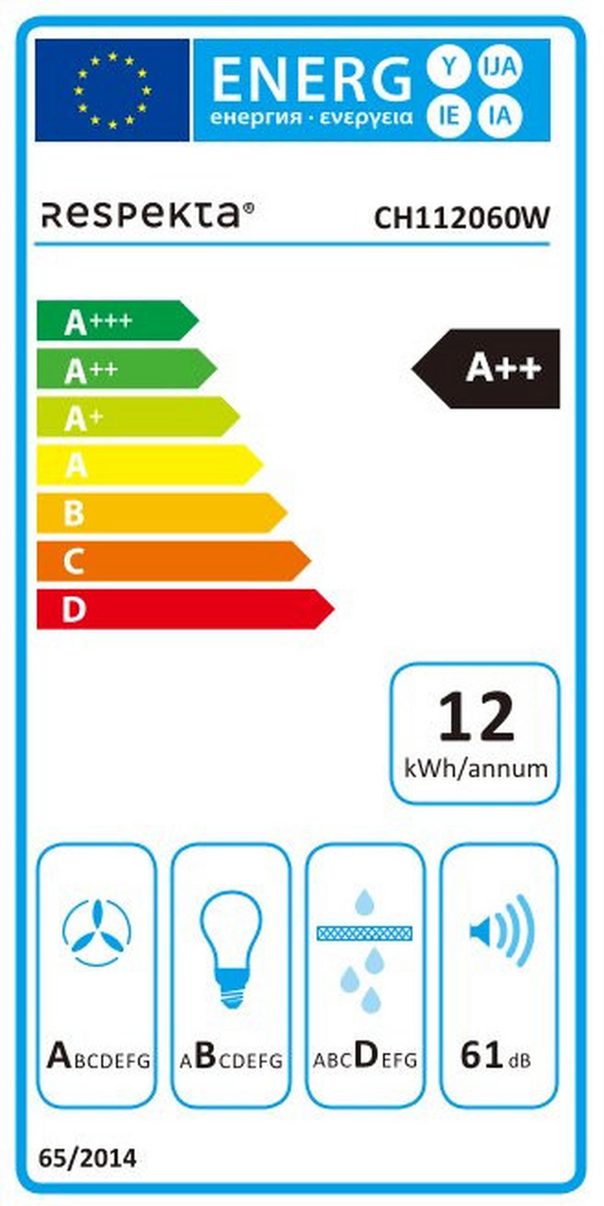 DUNSTABZUGSHAUBE CH112060W  - Weiß, Basics, Glas/Metall (59,5/75-110/38,5cm) - Respekta