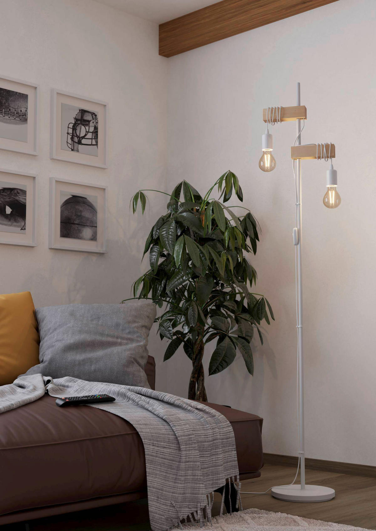 GOLVLAMPA Townshend 20,5/25/166,5 cm    - vit/brun, Natur, metall/trä (20,5/25/166,5cm) - Eglo