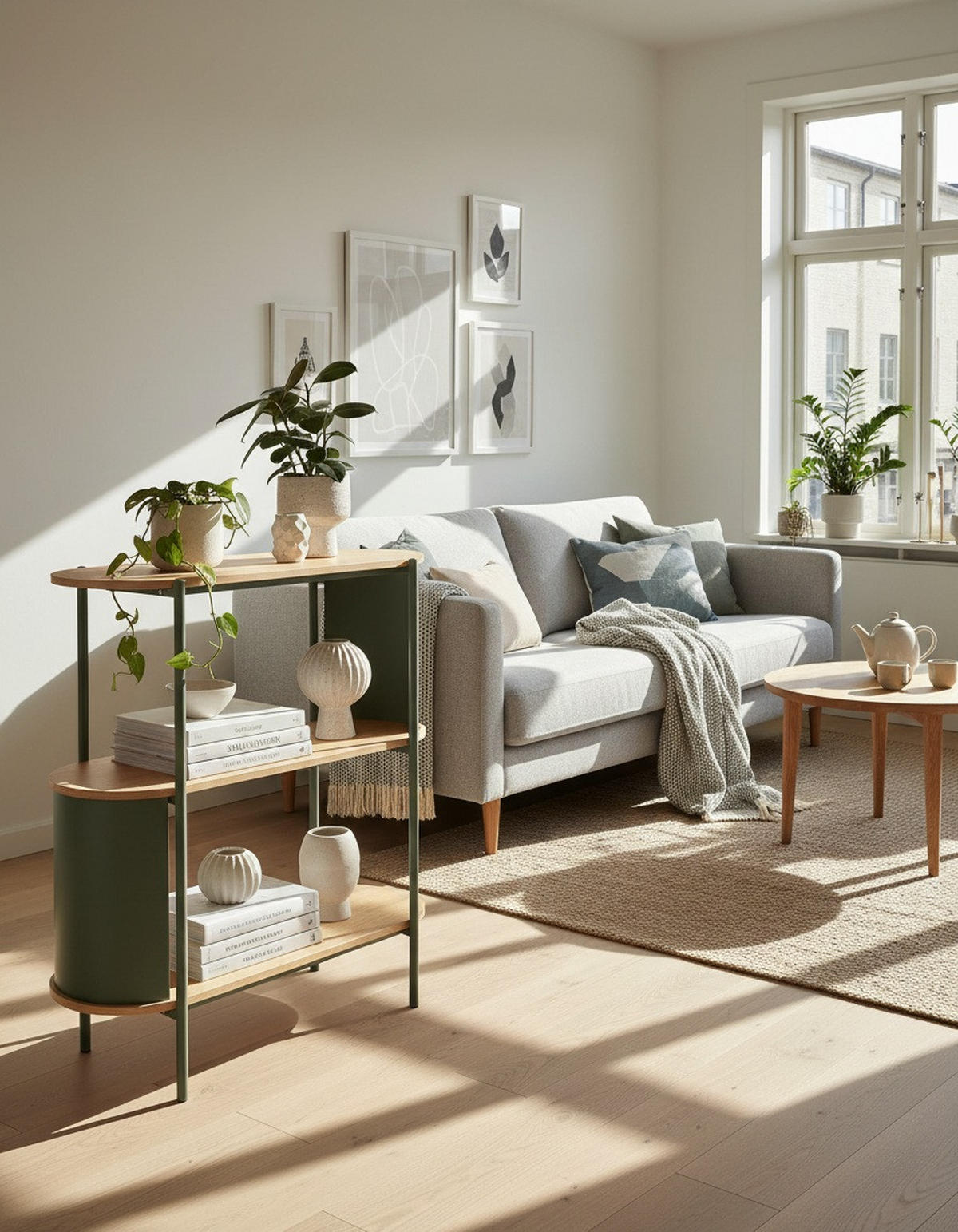 REGAL Grün, Naturfarben  - Naturfarben/Grün, Trend, Holzwerkstoff/Metall (80/95/33,8cm) - Xora