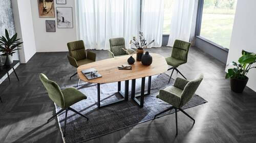 ESSTISCH Asteiche massiv organisch Eichefarben  - Eichefarben/Anthrazit, Design, Holz/Metall (220/115/76cm) - Bert Plantagie