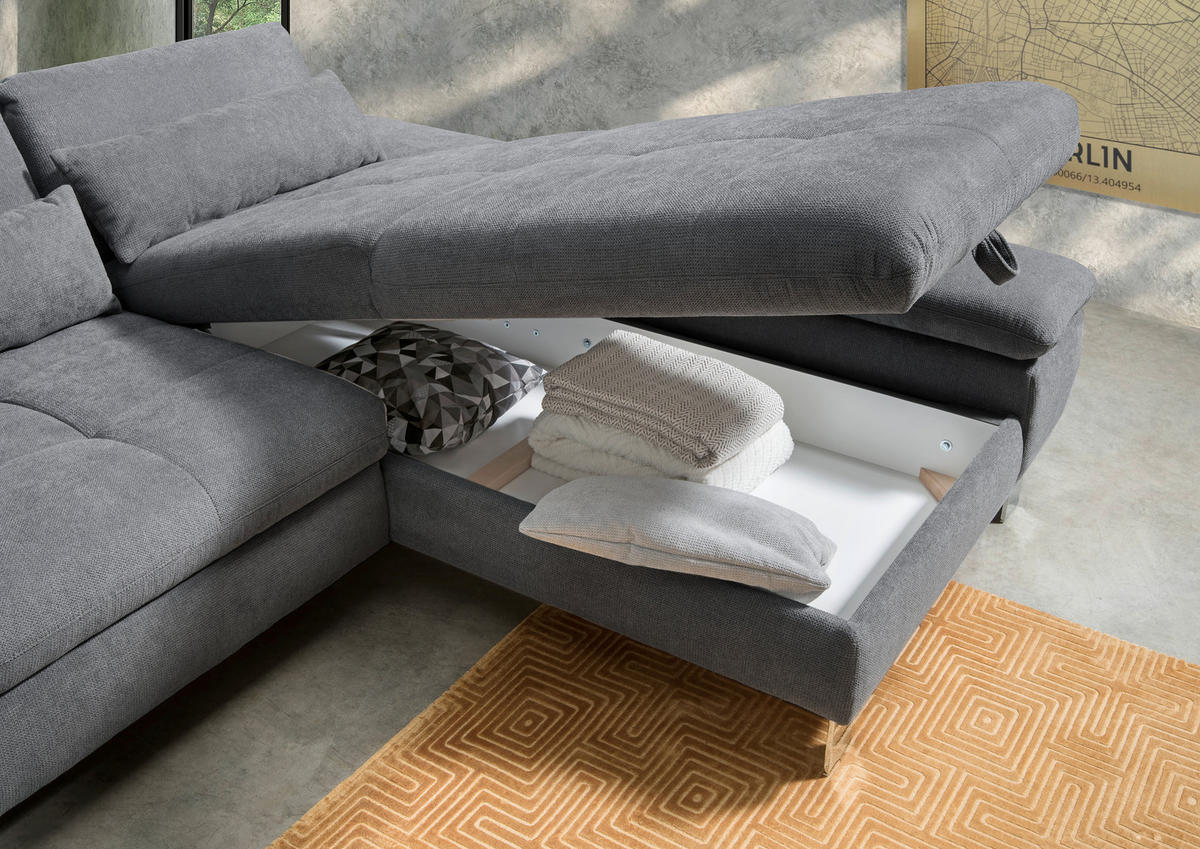 ECKSOFA Hellblau Webstoff  - Chromfarben/Hellblau, Design, Textil/Metall (310/203cm) - Xora