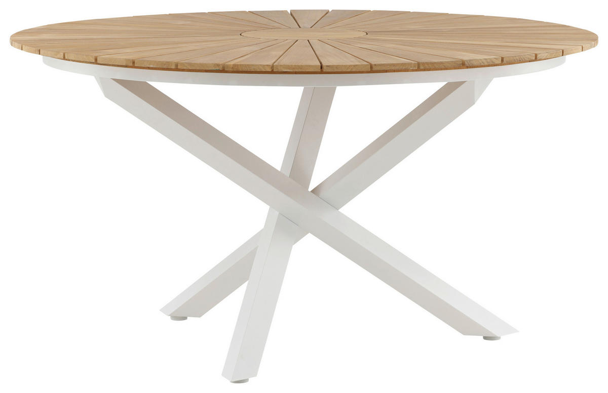 GARTENTISCH 140/140/75 cm Holz, Metall rund  - Weiß/Teakfarben, KONVENTIONELL, Holz/Metall (140/140/75cm) - Gardenson