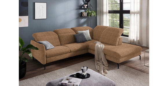 ECKSOFA in Flachgewebe Braun 299-313/233 cm - Schwarz/Braun, Design, Textil/Metall (299-313/233cm) - Dieter Knoll
