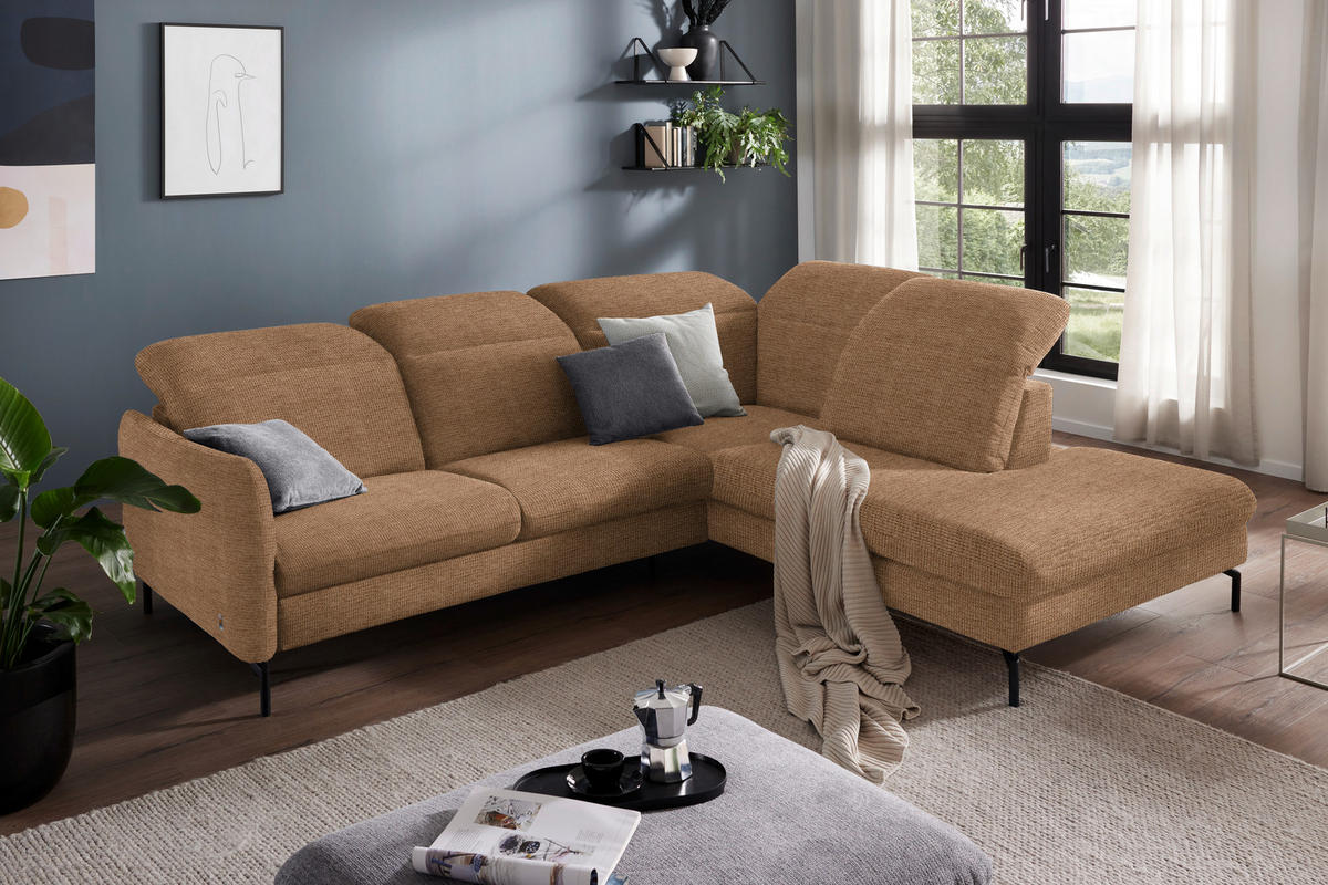 ECKSOFA in Flachgewebe Braun  - Schwarz/Braun, Design, Textil/Metall (299-313/233cm) - Dieter Knoll