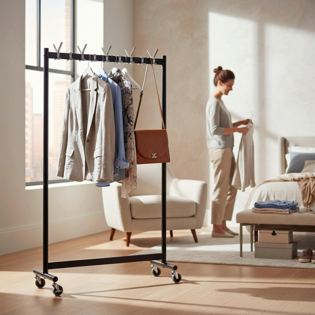 ROLLGARDEROBE in 103/174/39 cm   - Schwarz/Alufarben, Basics, Metall (103/174/39cm)