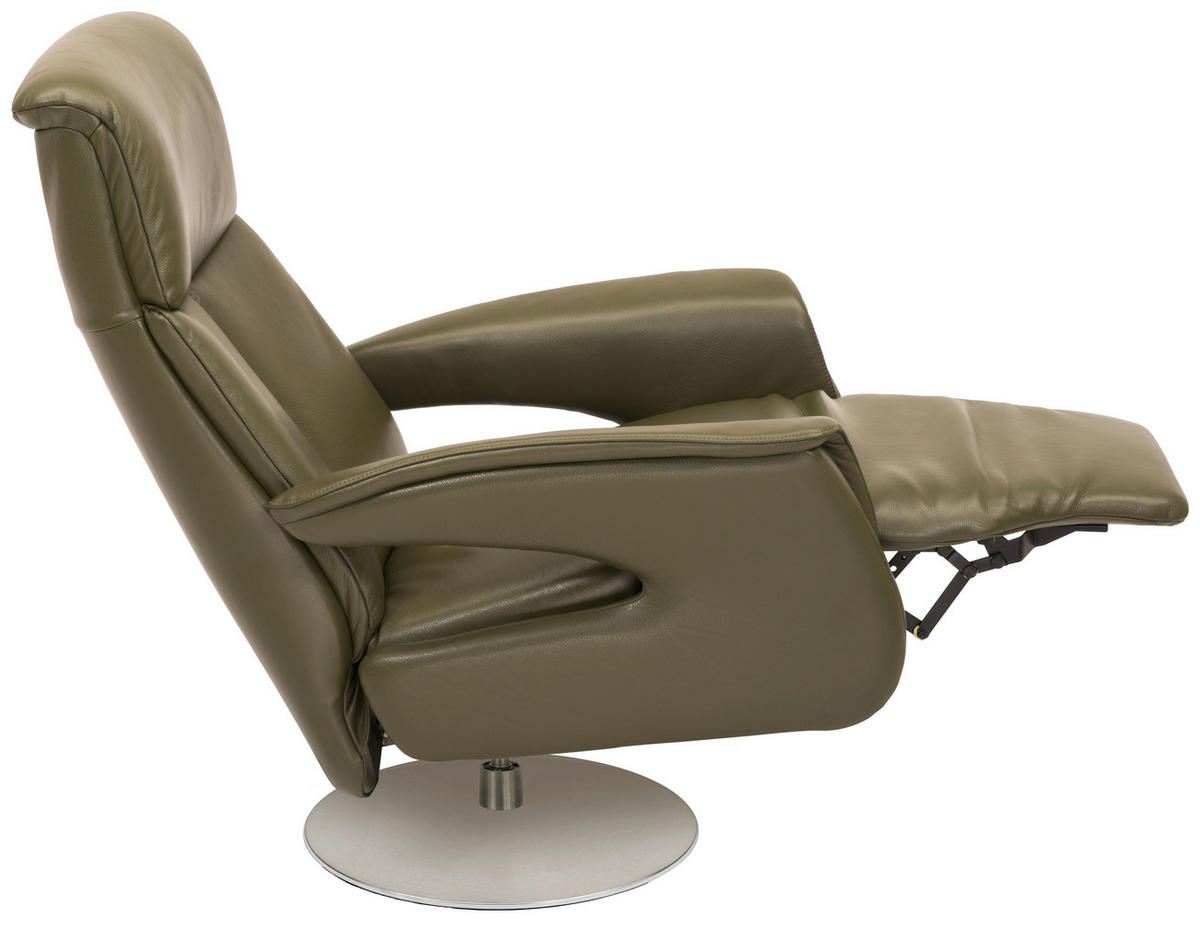 RELAXSESSEL in Leder Dunkelgrün  - Chromfarben/Dunkelgrün, Design, Leder/Metall (78/108/89cm) - Welnova
